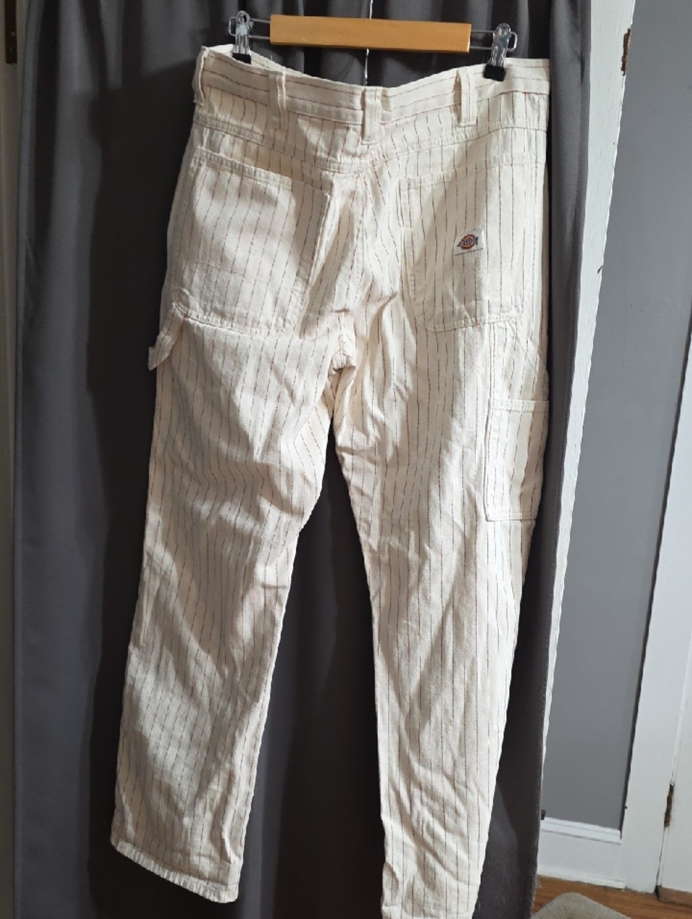 Dickies Men's Cotton Canva Carpenter Pants Cream Red Stitchlike Stripes Sz 34x32 - Picture 7 of 12